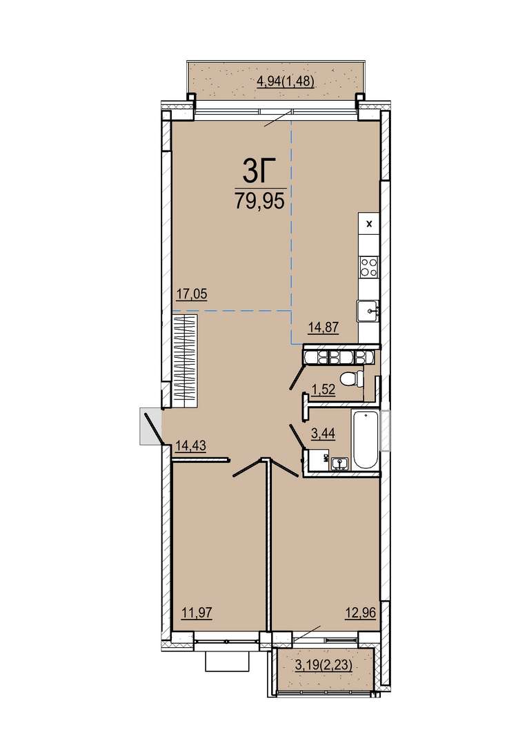 Айрон 3 - комнатная квартира