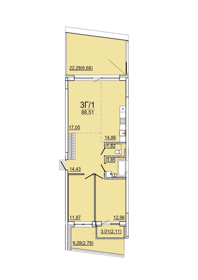 Айрон 3 - комнатная квартира