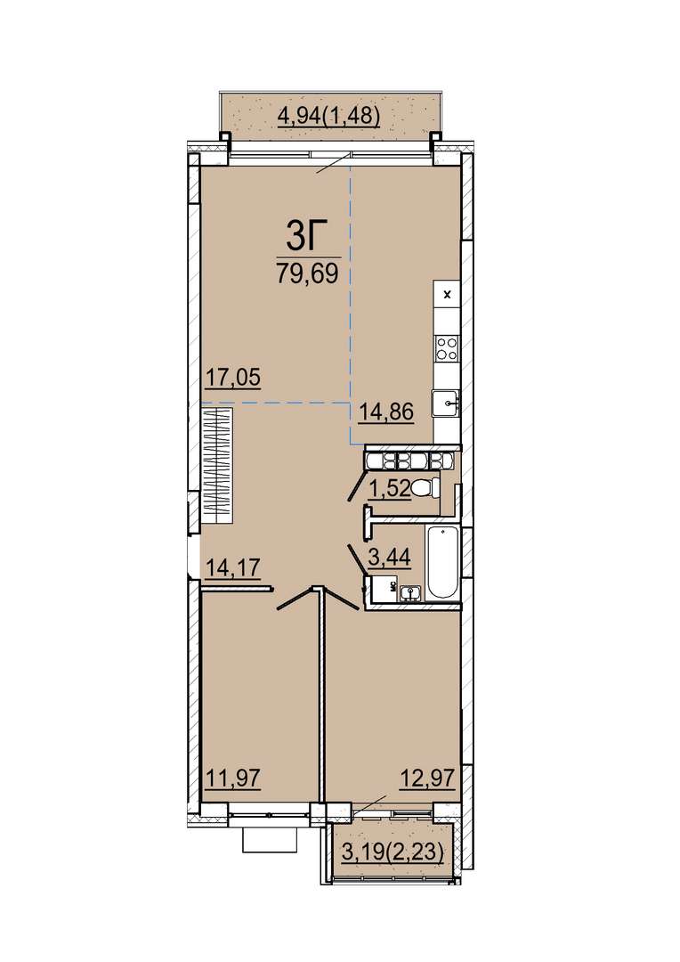 Айрон 3 - комнатная квартира