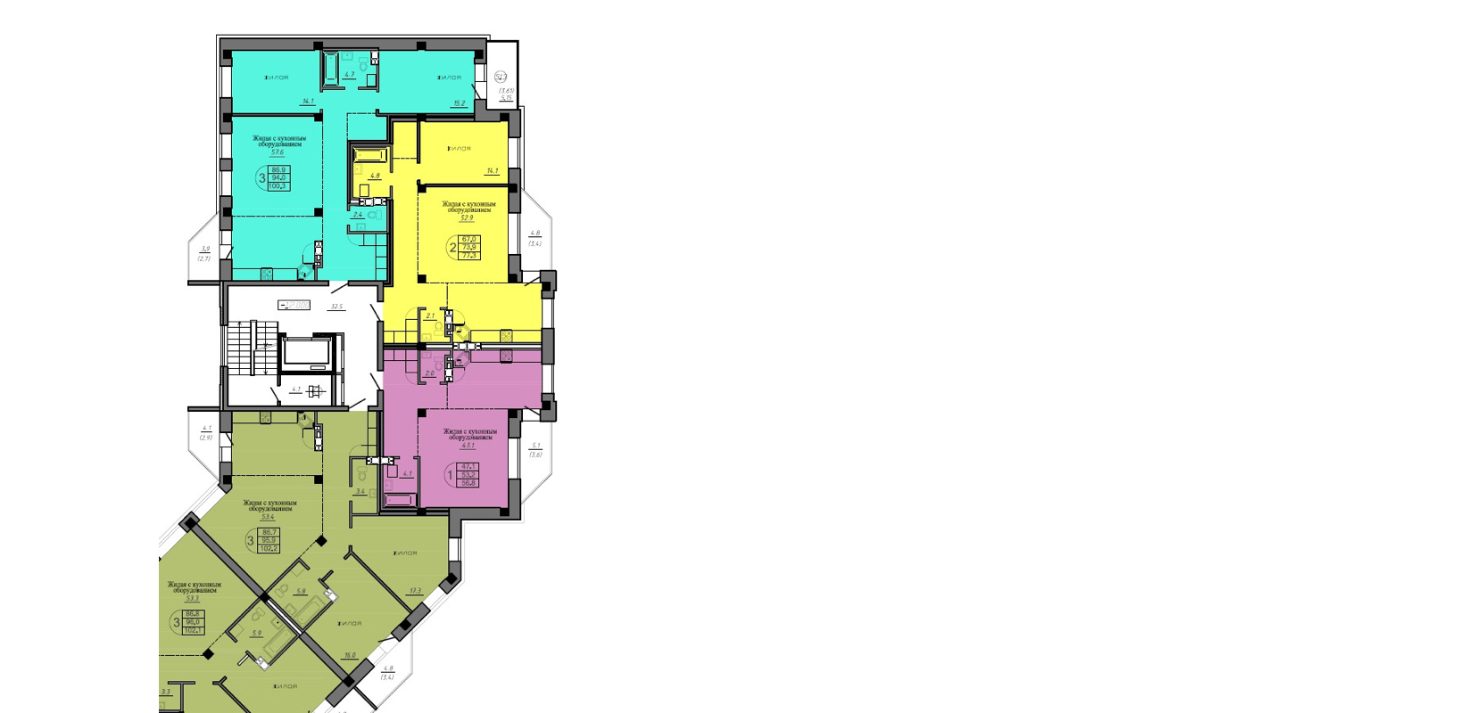Квартиры площадью: 77 м² - 102 м²